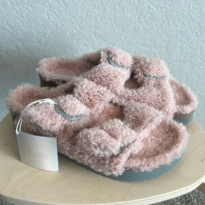 NWT ✨ Birkenstock Papillo Pink Arizona Teddy Crystal Rose Sandals 40